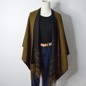 oversized shawl poncho reversible green black